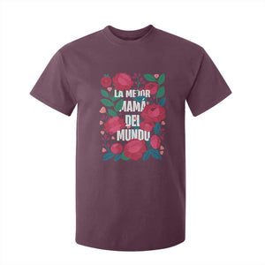 Spanish Latina Mom T Shirt For Kid La Mejor Mama Del Mundo Mother's Day Flowers TS11 Maroon Print Your Wear