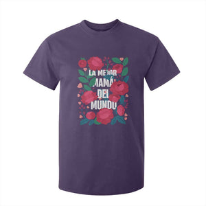 Spanish Latina Mom T Shirt For Kid La Mejor Mama Del Mundo Mother's Day Flowers TS11 Purple Print Your Wear