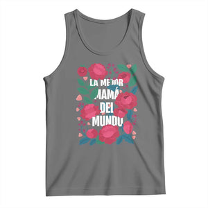 Spanish Latina Mom Tank Top La Mejor Mama Del Mundo Mother's Day Flowers TS11 Black Heather Print Your Wear
