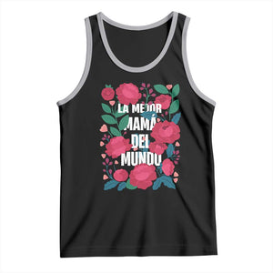 Spanish Latina Mom Tank Top La Mejor Mama Del Mundo Mother's Day Flowers TS11 Black Athletic Heather Print Your Wear