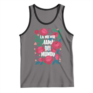 Spanish Latina Mom Tank Top La Mejor Mama Del Mundo Mother's Day Flowers TS11 Deep Heather Black Print Your Wear