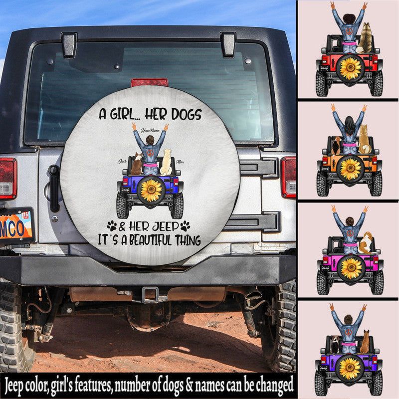 Custom JP Tire Cover With Camera Hole, JP A Girl Her Dog Back Spare Tire Cover CTM Custom - Printyourwear