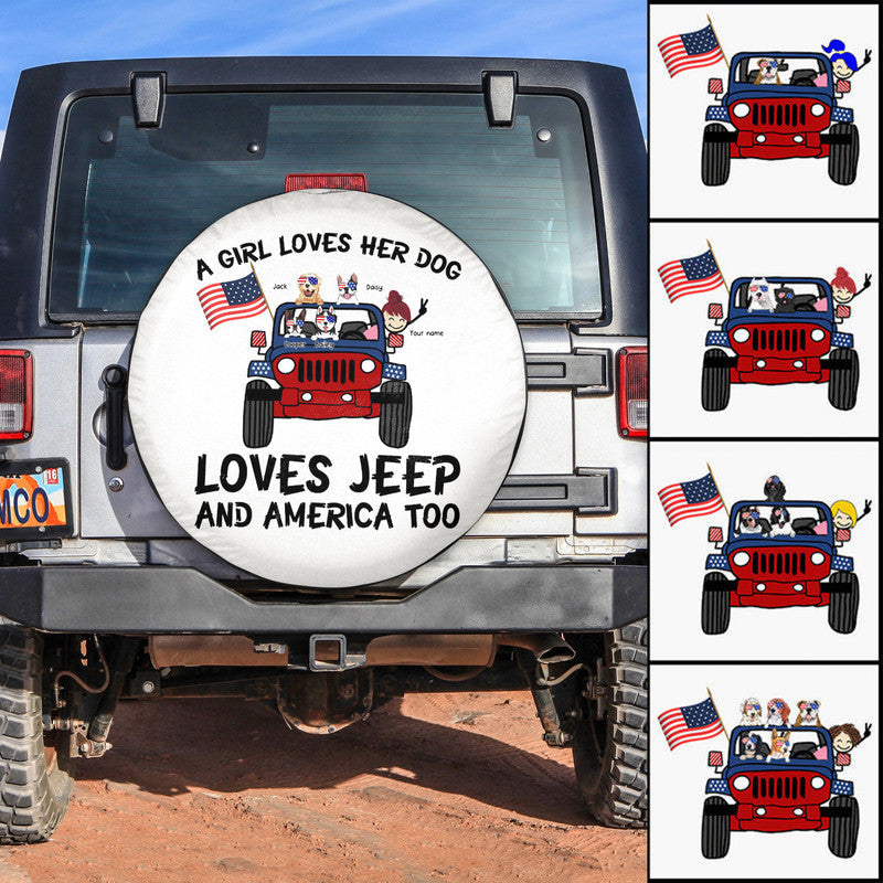 Custom JP Tire Cover With Camera Hole, A Girl Loves Her Dogs Loves JP And America Too Spare Tire Cover CTM Custom - Printyourwear