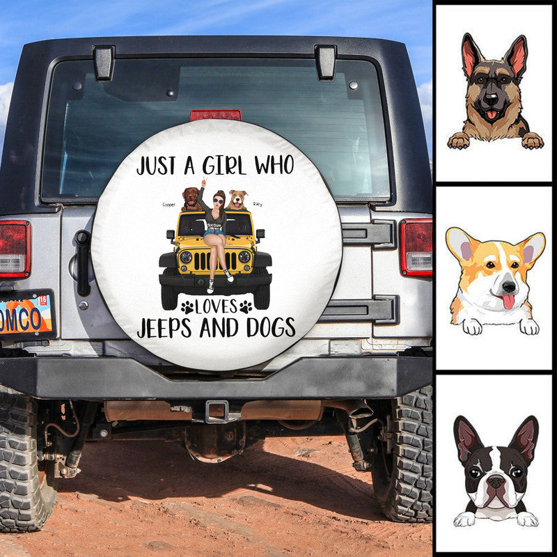 Custom JP Tire Cover With Camera Hole, Just A Girl Who Loves JPs And Dogs NO.4 Spare Tire Cover CTM Custom - Printyourwear