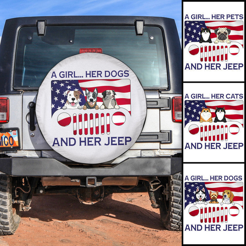 Custom Jeep Tire Cover With Camera Hole, American Jeep Dogs And Cats Spare Tire Cover CTM Custom - Printyourwear