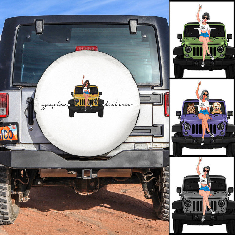 Custom JP Tire Cover With Camera Hole, JP Hair Dont Care JP Girl Spare Tire Cover CTM Custom - Printyourwear