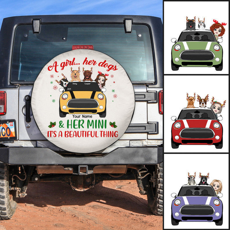 Custom JP Tire Cover With Camera Hole, A Girl Her Dogs And Her Mini Its A Beautiful Thing Spare Tire Cover CTM Custom - Printyourwear