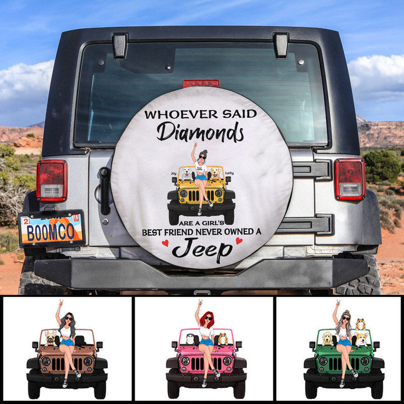 Custom JP Tire Cover With Camera Hole, A Girls Best Friend Never Owned a JP Spare Tire Cover CTM Custom - Printyourwear