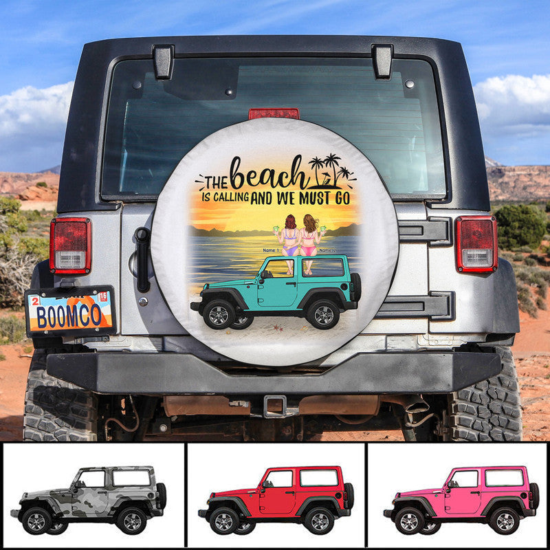 Custom JP Tire Cover With Camera Hole, The Beach Is Calling And We Must Go JP Girl Spare Tire Cover CTM Custom - Printyourwear