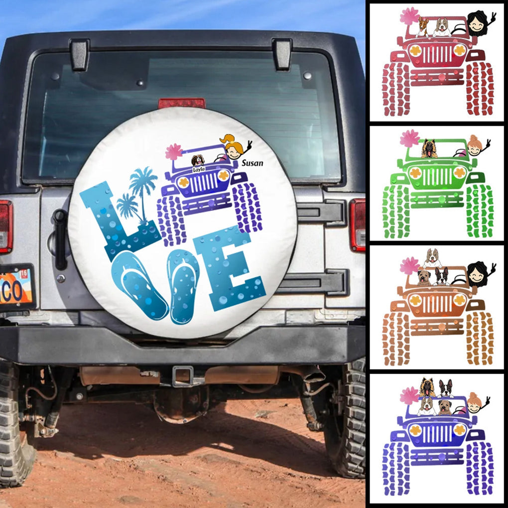 Custom JP Tire Cover With Camera Hole, JP Dog Love Beach Spare Tire Cover - White CTM Custom - Printyourwear