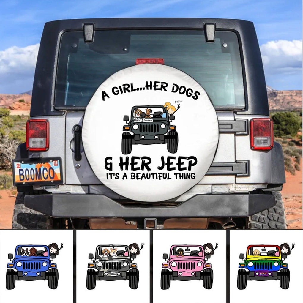 Custom Jeep Tire Cover With Camera Hole, Jeep Girl Dog Spare Tire Cover Its a Beautiful Thing White CTM Custom - Printyourwear