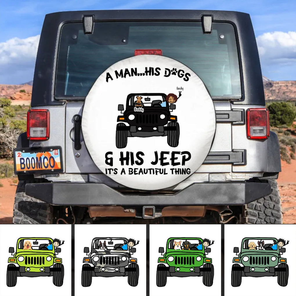 Custom JP Tire Cover With Camera Hole, JP Man Dog Spare Tire Cover Its a Beautiful Thing White CTM Custom - Printyourwear