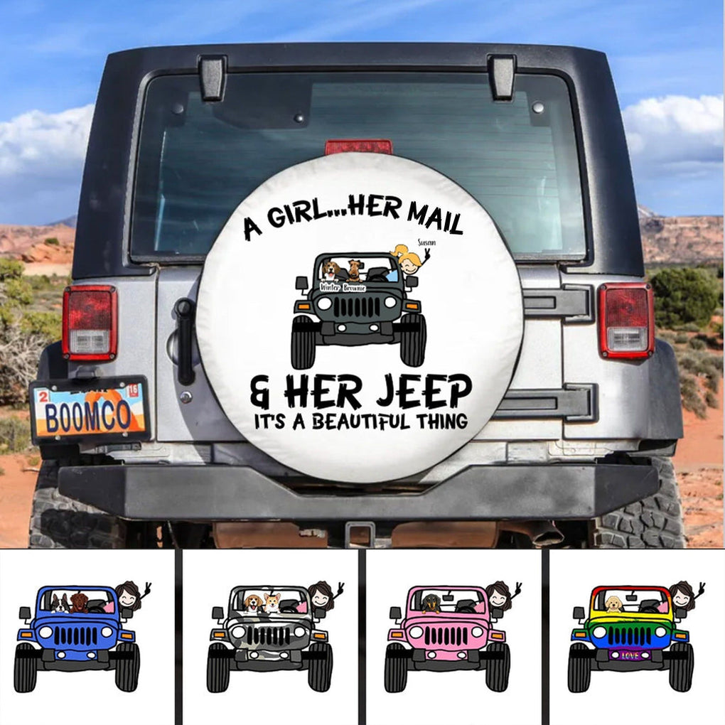 Custom JP Tire Cover With Camera Hole, JP Girl A Girl Her Mail Her JP Spare Tire Cover It's a Beautiful Thing White CTM Custom - Printyourwear