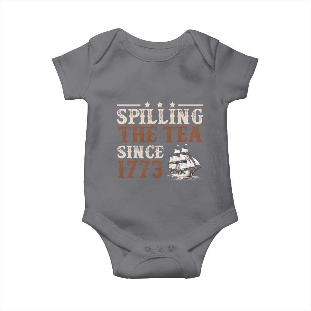 Spilling The Tea Since 1773 Baby Onesie Retro Usa Patriotic 4th of July Party TS10 Charcoal Print Your Wear