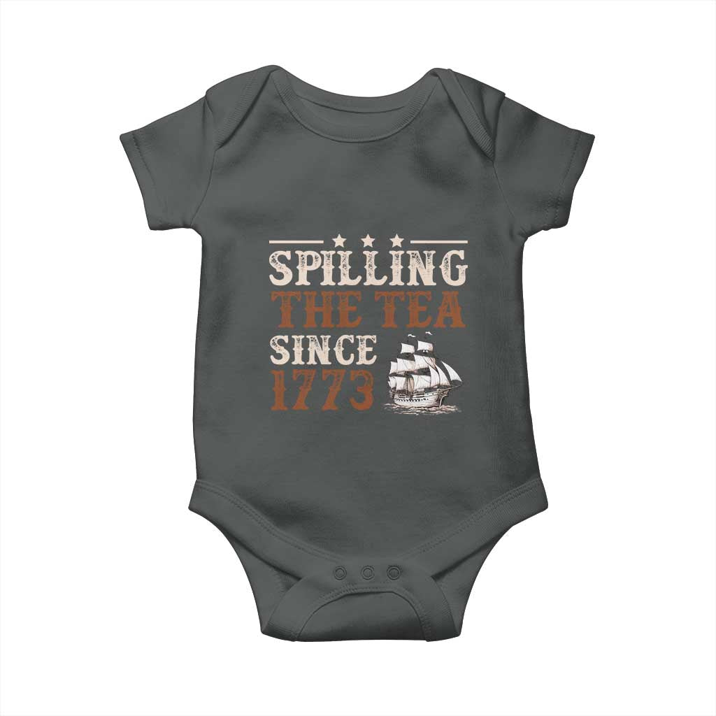 Spilling The Tea Since 1773 Baby Onesie Retro Usa Patriotic 4th of July Party TS10 Dark Heather Print Your Wear