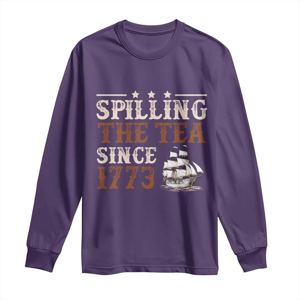 Spilling The Tea Since 1773 Long Sleeve Shirt Retro Usa Patriotic 4th of July Party TS10 Purple Print Your Wear