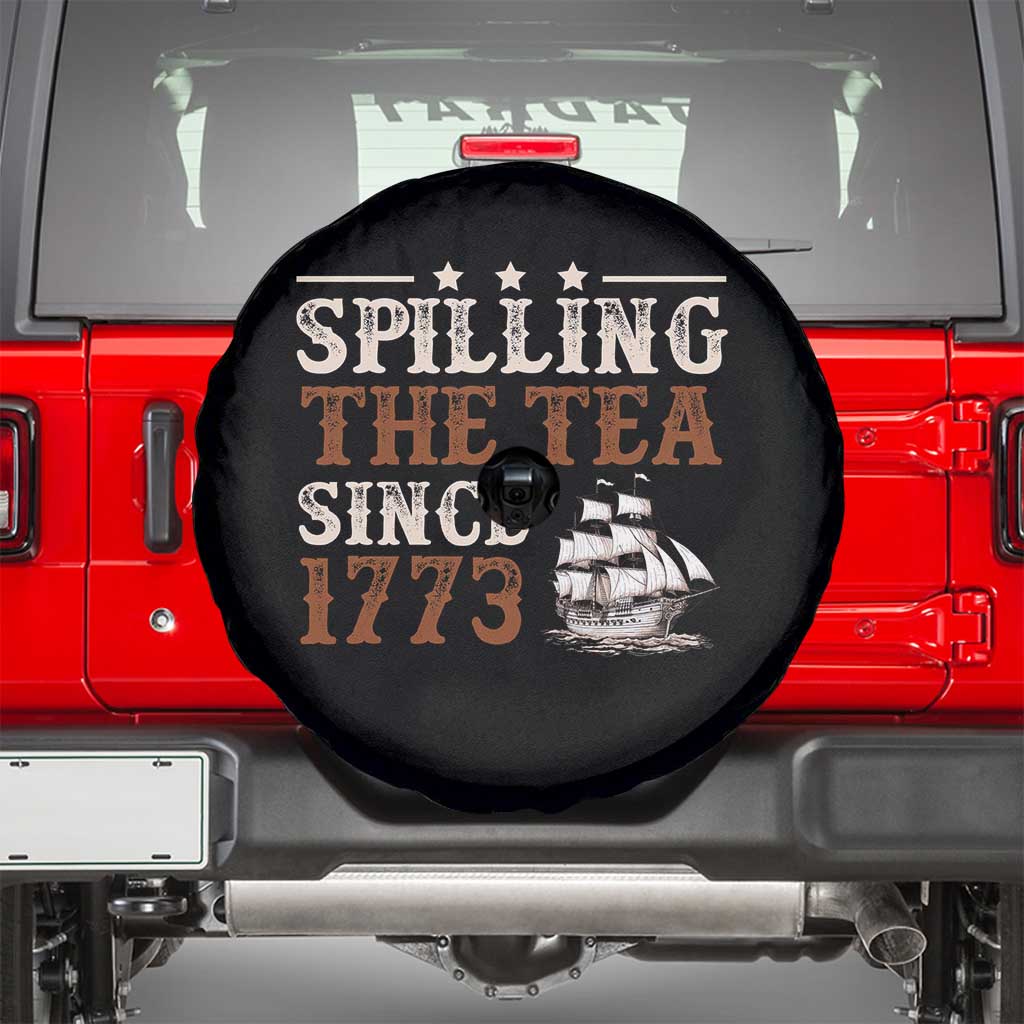 Spilling The Tea Since 1773 Spare Tire Cover Retro Usa Patriotic 4th of July Party TS10 Black Print Your Wear
