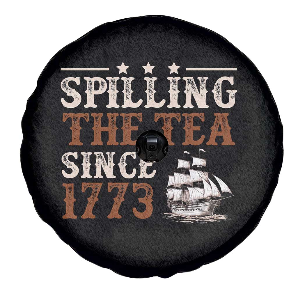 Spilling The Tea Since 1773 Spare Tire Cover Retro Usa Patriotic 4th of July Party TS10 Print Your Wear