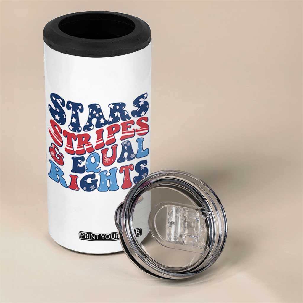 Stars Stripes And Equal Rights 4 in 1 Can Cooler Tumbler Groovy Retro 4th Of July TS10 Print Your Wear