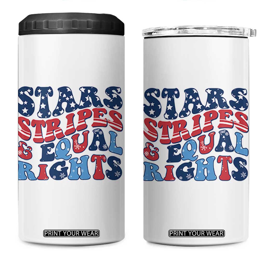Stars Stripes And Equal Rights 4 in 1 Can Cooler Tumbler Groovy Retro 4th Of July TS10 One Size: 16 oz White Print Your Wear