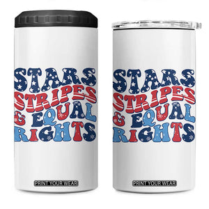 Stars Stripes And Equal Rights 4 in 1 Can Cooler Tumbler Groovy Retro 4th Of July TS10 One Size: 16 oz White Print Your Wear