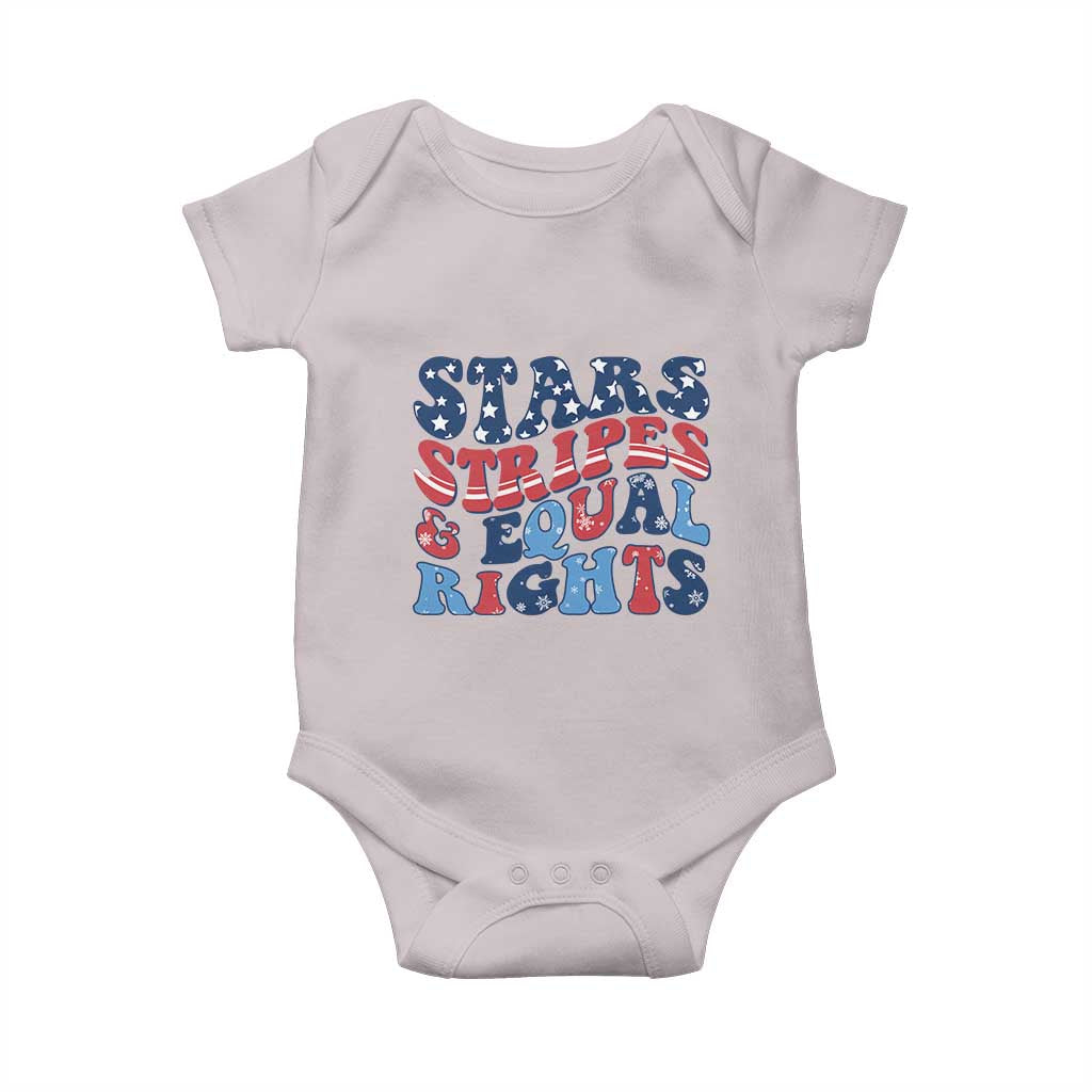 Stars Stripes And Equal Rights Baby Onesie Groovy Retro 4th Of July TS10 Ice Gray Print Your Wear