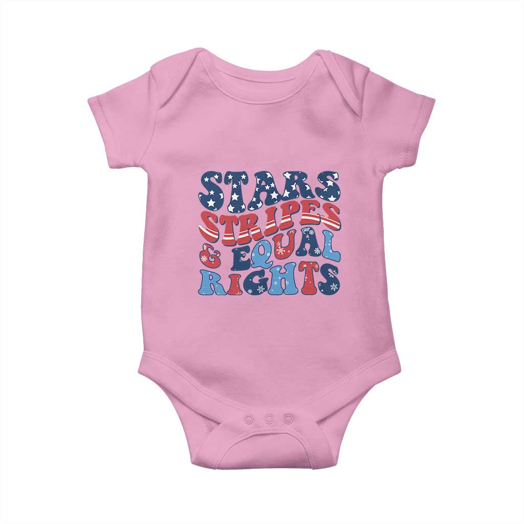 Stars Stripes And Equal Rights Baby Onesie Groovy Retro 4th Of July TS10 Light Pink Print Your Wear