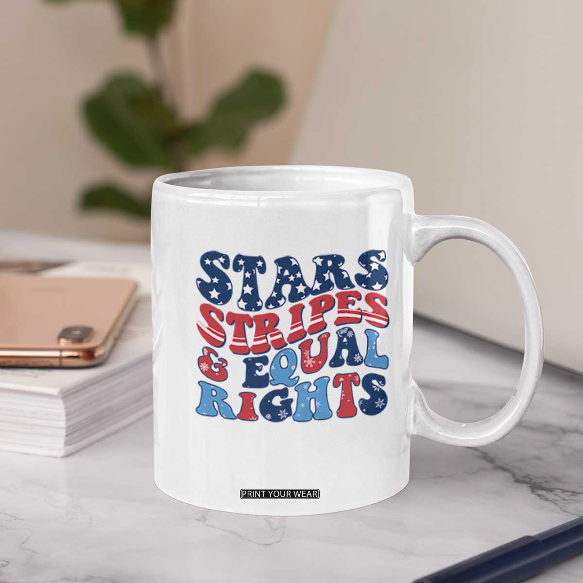 Stars Stripes And Equal Rights Coffee Mug Groovy Retro 4th Of July TS10 Print Your Wear