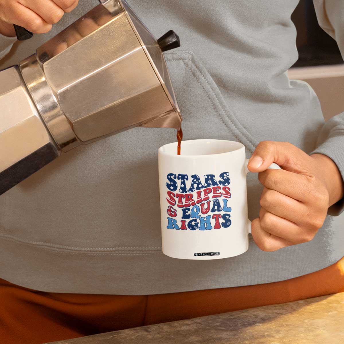 Stars Stripes And Equal Rights Coffee Mug Groovy Retro 4th Of July TS10 Print Your Wear
