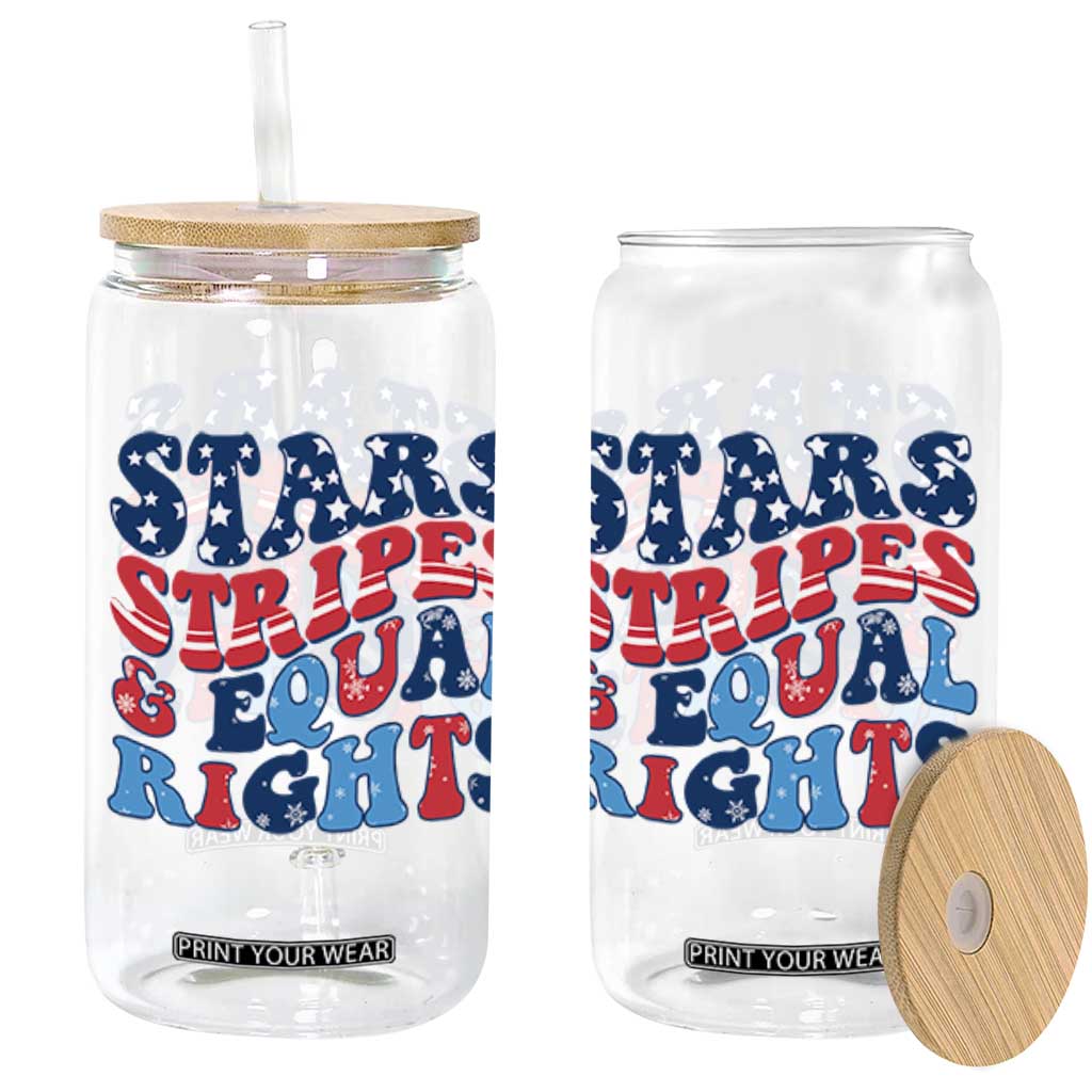 Stars Stripes And Equal Rights Glass Can Groovy Retro 4th Of July TS10 White Print Your Wear