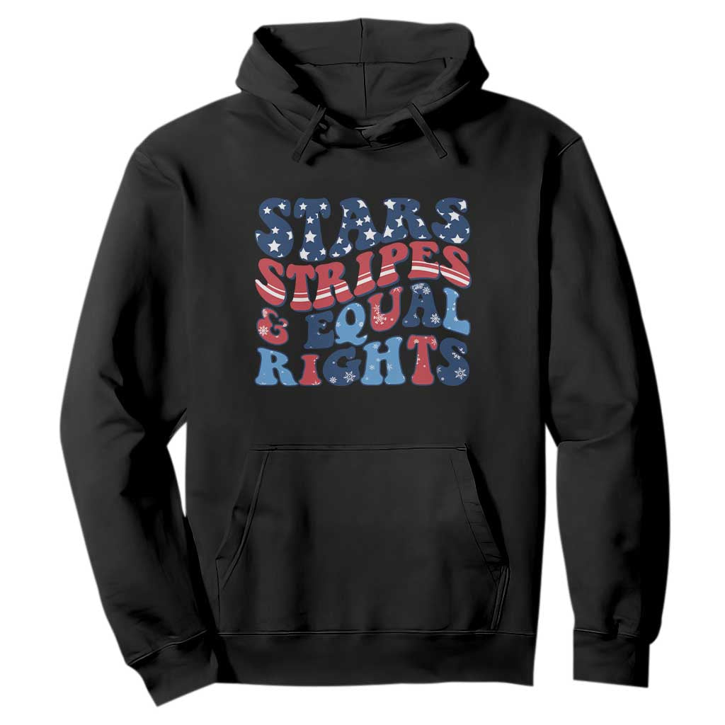 Stars Stripes And Equal Rights Hoodie Groovy Retro 4th Of July TS10 Black Print Your Wear