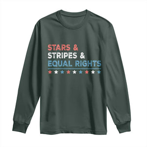 Stars Stripes And Equal Rights Long Sleeve Shirt 4th Of July Women's Rights TS11 Dark Forest Green Print Your Wear