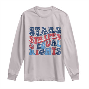 Stars Stripes And Equal Rights Long Sleeve Shirt Groovy Retro 4th Of July TS10 Ice Gray Print Your Wear
