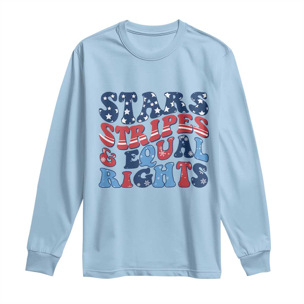 Stars Stripes And Equal Rights Long Sleeve Shirt Groovy Retro 4th Of July TS10 Light Blue Print Your Wear