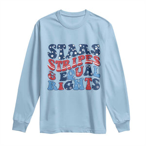 Stars Stripes And Equal Rights Long Sleeve Shirt Groovy Retro 4th Of July TS10 Light Blue Print Your Wear