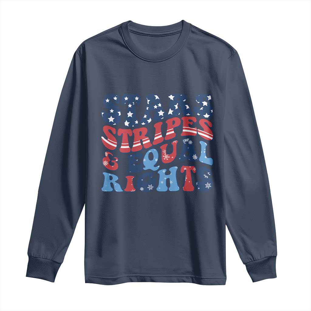 Stars Stripes And Equal Rights Long Sleeve Shirt Groovy Retro 4th Of July TS10 Navy Print Your Wear
