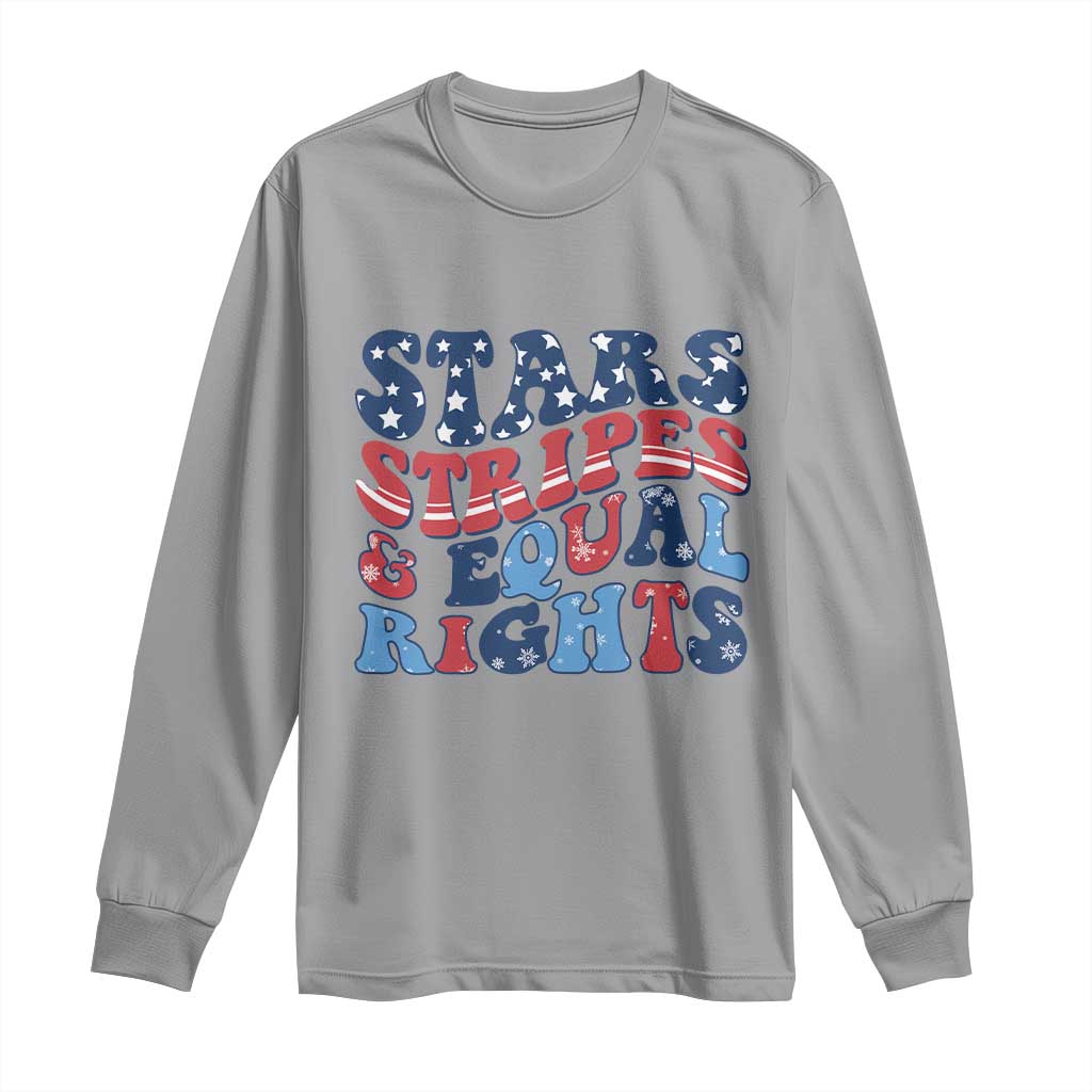 Stars Stripes And Equal Rights Long Sleeve Shirt Groovy Retro 4th Of July TS10 Sport Gray Print Your Wear
