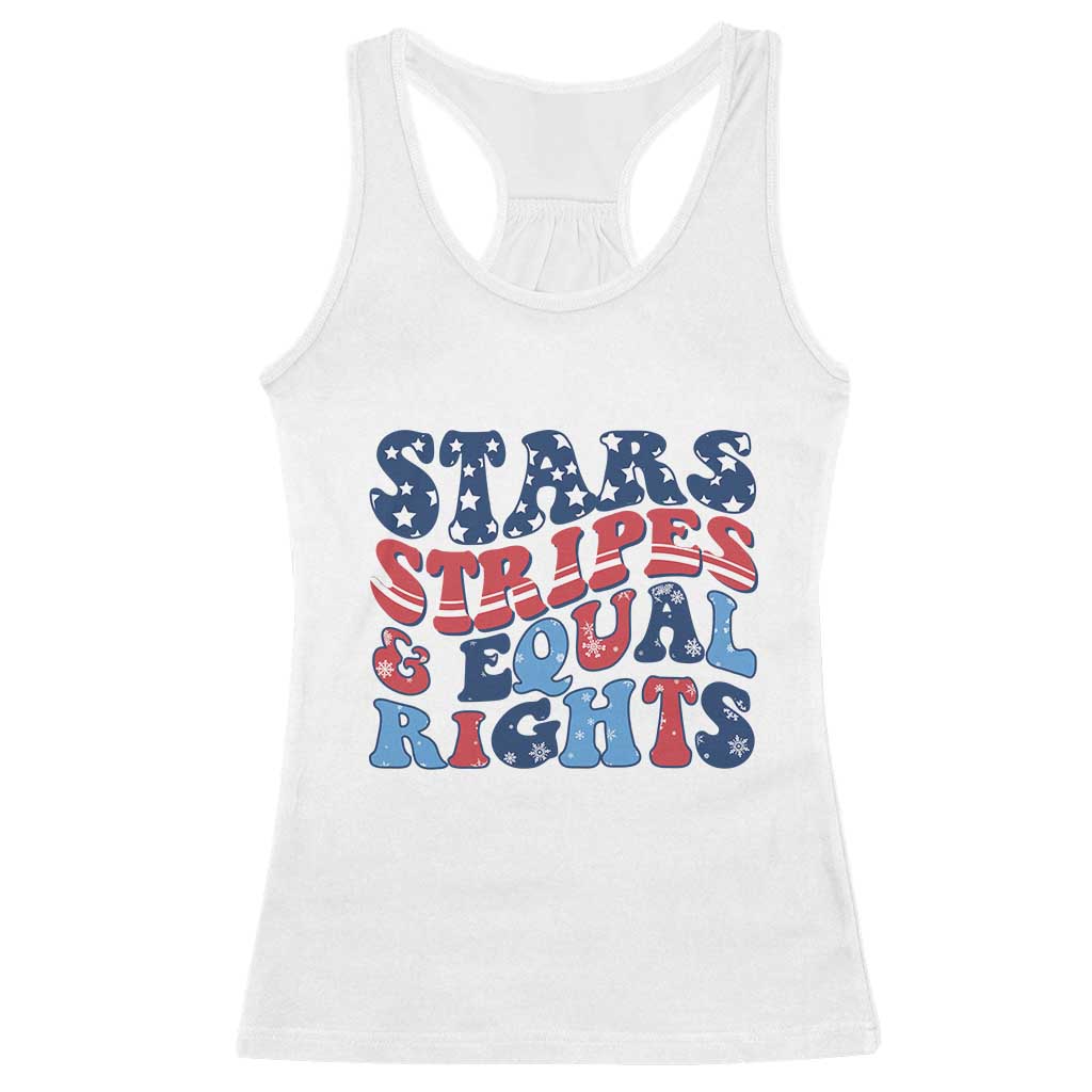 Stars Stripes And Equal Rights Racerback Tank Top Groovy Retro 4th Of July TS10 White Print Your Wear