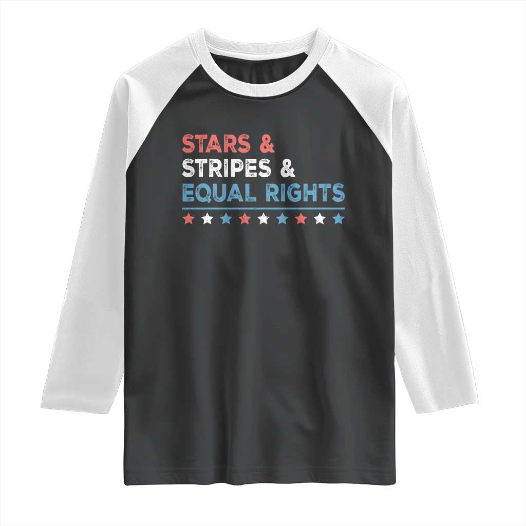 Stars Stripes And Equal Rights Raglan Shirt 4th Of July Women's Rights TS11 Black White Print Your Wear