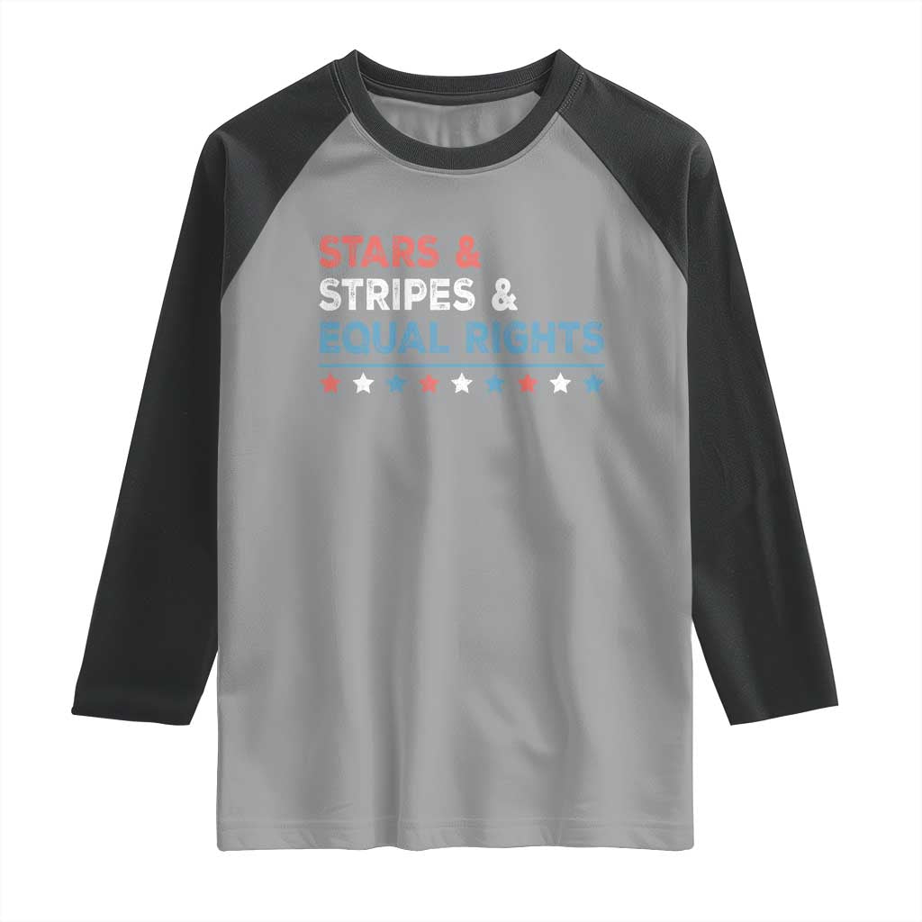 Stars Stripes And Equal Rights Raglan Shirt 4th Of July Women's Rights TS11 Sport Gray Black Print Your Wear