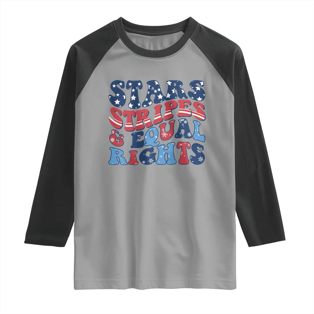 Stars Stripes And Equal Rights Raglan Shirt Groovy Retro 4th Of July TS10 Sport Gray Black Print Your Wear