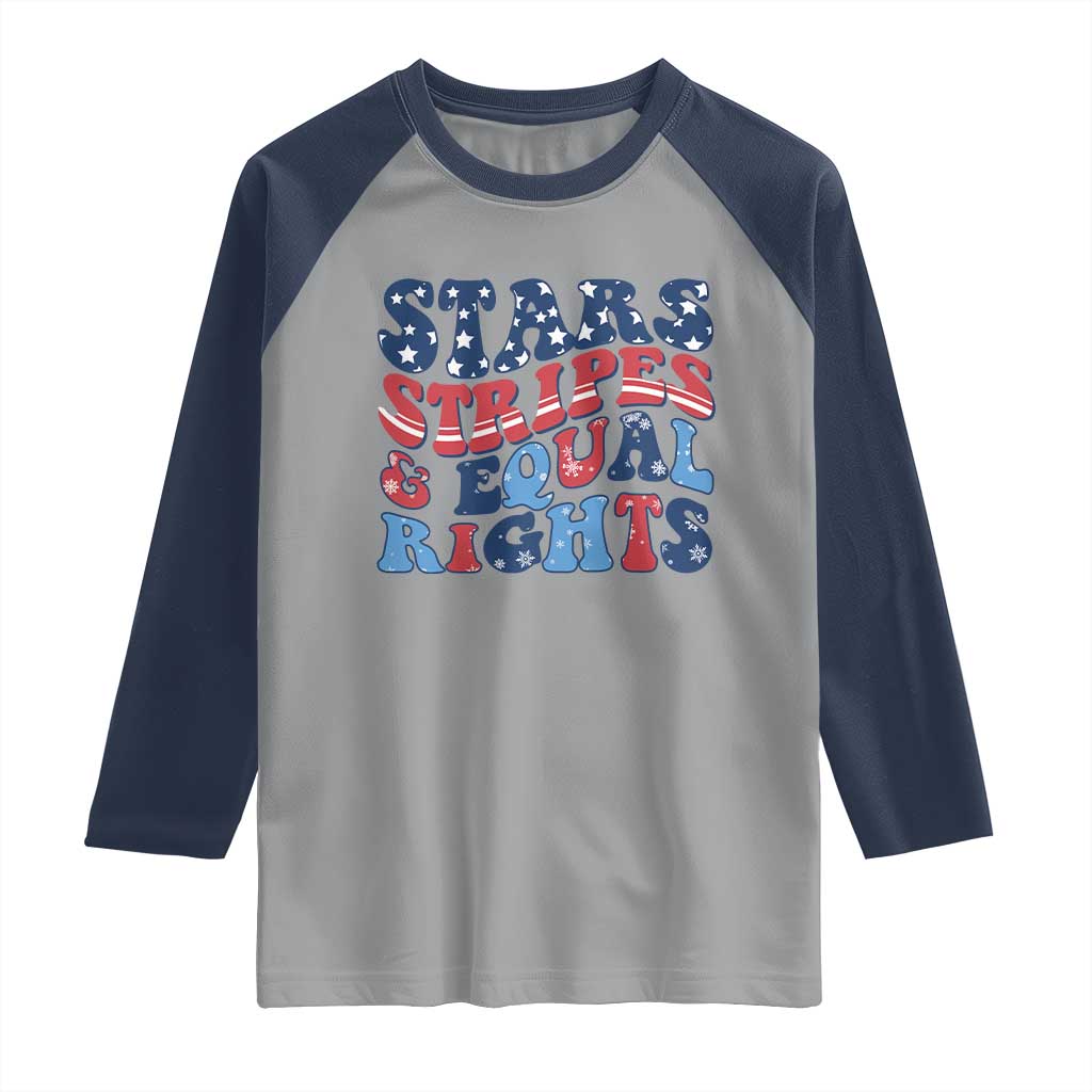 Stars Stripes And Equal Rights Raglan Shirt Groovy Retro 4th Of July TS10 Sport Gray Navy Print Your Wear