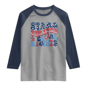 Stars Stripes And Equal Rights Raglan Shirt Groovy Retro 4th Of July TS10 Sport Gray Navy Print Your Wear