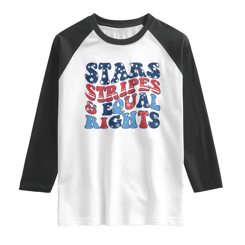 Stars Stripes And Equal Rights Raglan Shirt Groovy Retro 4th Of July TS10 White Black Print Your Wear