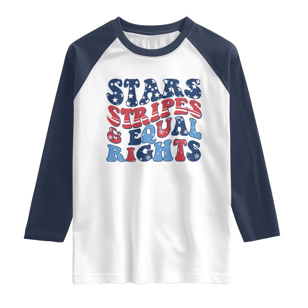 Stars Stripes And Equal Rights Raglan Shirt Groovy Retro 4th Of July TS10 White Navy Print Your Wear