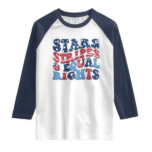 Stars Stripes And Equal Rights Raglan Shirt Groovy Retro 4th Of July TS10 White Navy Print Your Wear