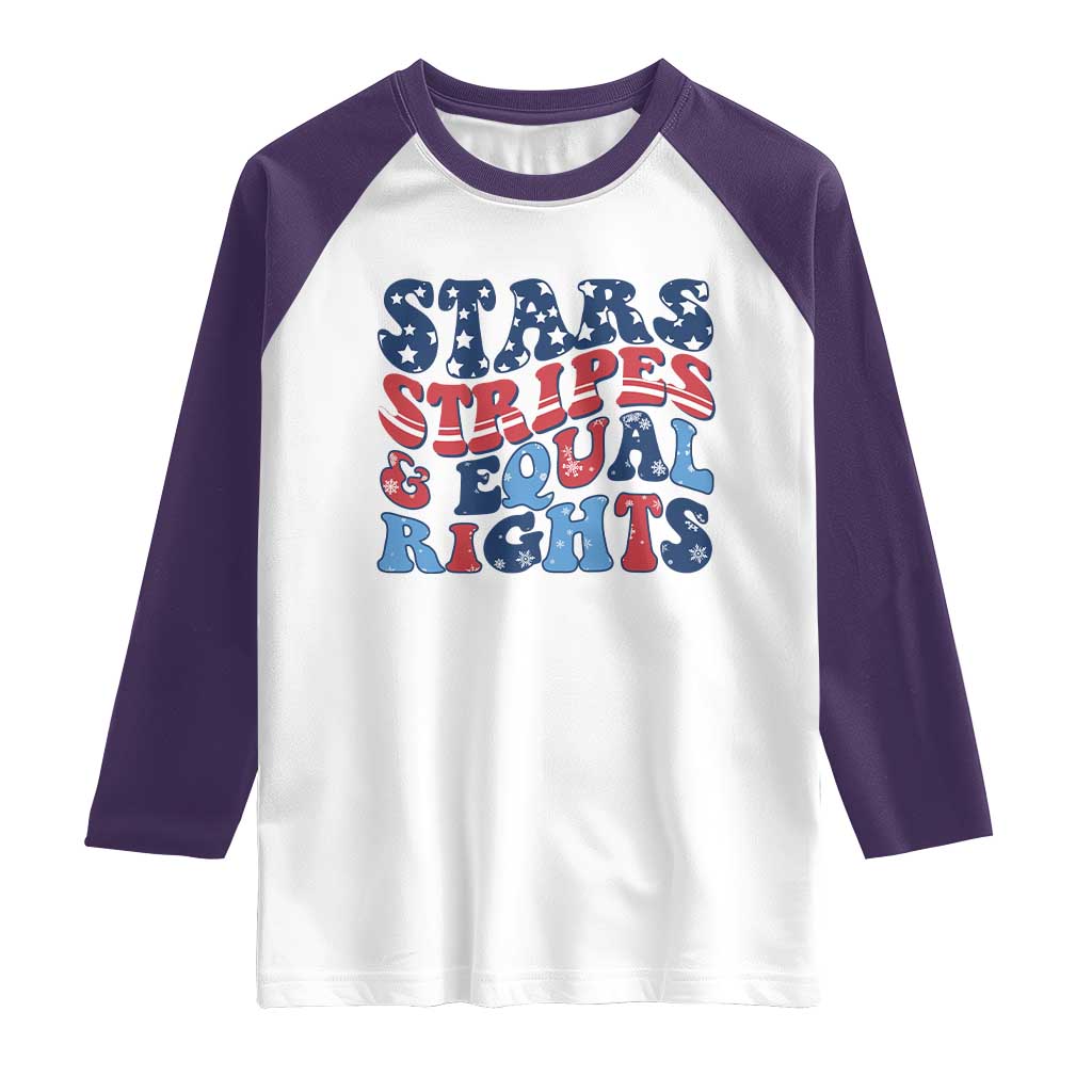 Stars Stripes And Equal Rights Raglan Shirt Groovy Retro 4th Of July TS10 White Purple Print Your Wear
