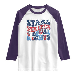 Stars Stripes And Equal Rights Raglan Shirt Groovy Retro 4th Of July TS10 White Purple Print Your Wear
