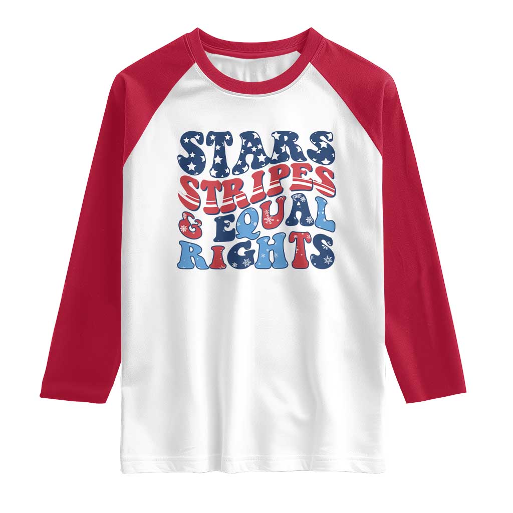 Stars Stripes And Equal Rights Raglan Shirt Groovy Retro 4th Of July TS10 White Red Print Your Wear