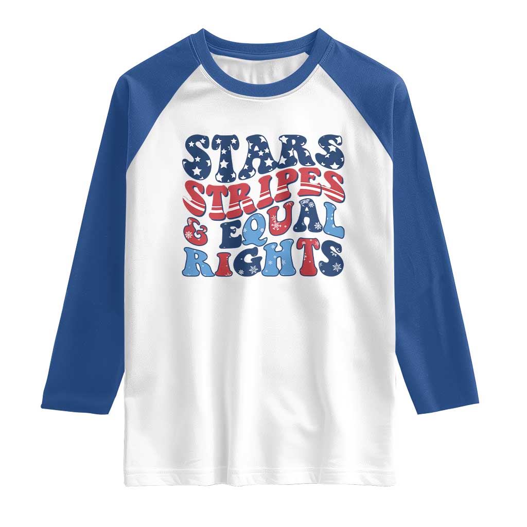 Stars Stripes And Equal Rights Raglan Shirt Groovy Retro 4th Of July TS10 White Royal Print Your Wear